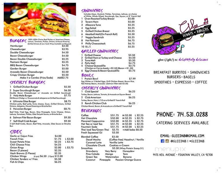 Glee Donuts & Burgers - Anaheim, CA menu_pic
