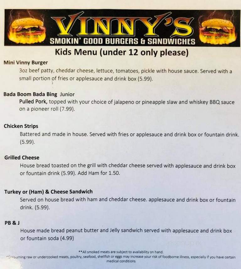 Vinny's Smokin' Good Burgers & Sandwiches - North Bend, OR menu_pic