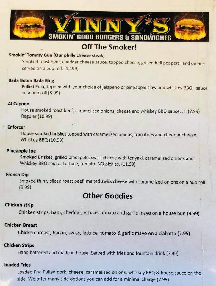 Vinny's Smokin' Good Burgers & Sandwiches - North Bend, OR menu_pic