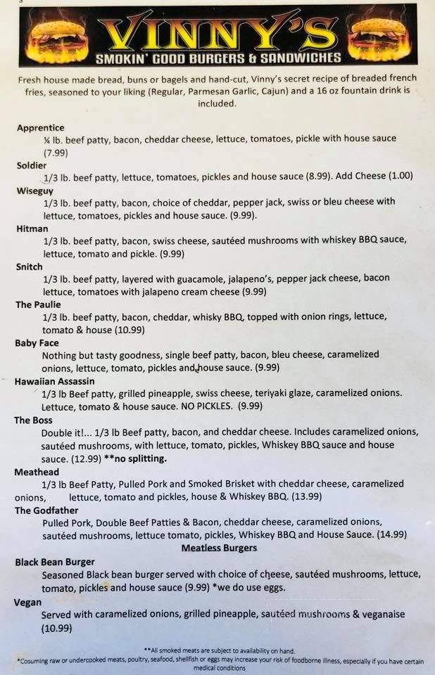 Vinny's Smokin' Good Burgers & Sandwiches - North Bend, OR menu_pic