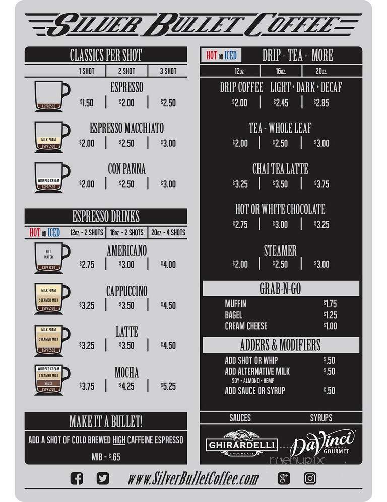 Silver Bullet Coffee - Tigard, OR menu_pic