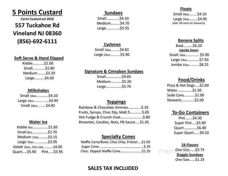 5 Points Custard - Buena, NJ menu_pic