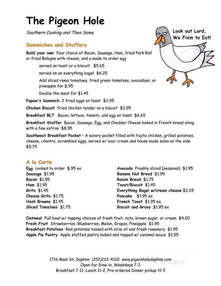 The Pigeon Hole - Daphne, AL menu_pic