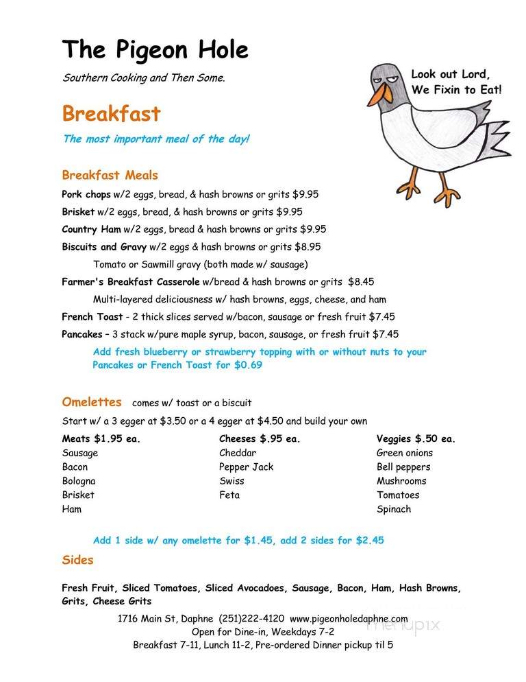 The Pigeon Hole - Daphne, AL menu_pic