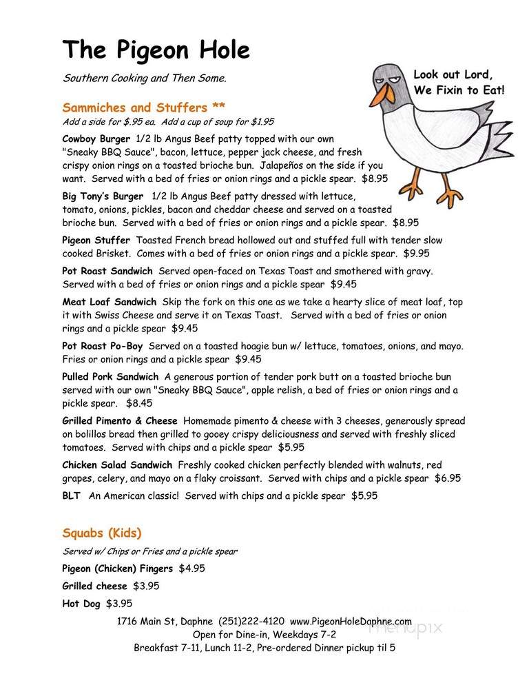 The Pigeon Hole - Daphne, AL menu_pic