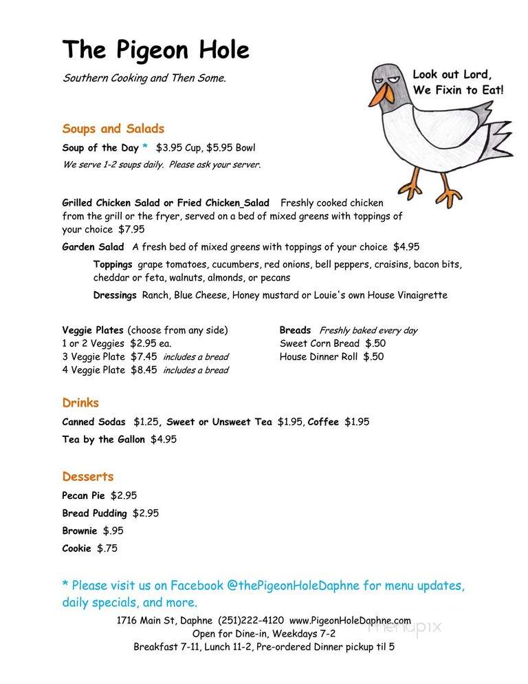 The Pigeon Hole - Daphne, AL menu_pic