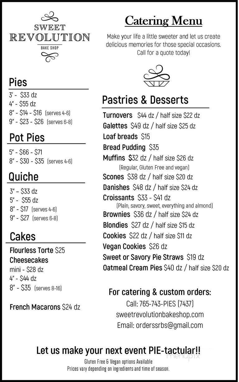 Sweet Revolution Bake Shop - Lafayette, IN menu_pic