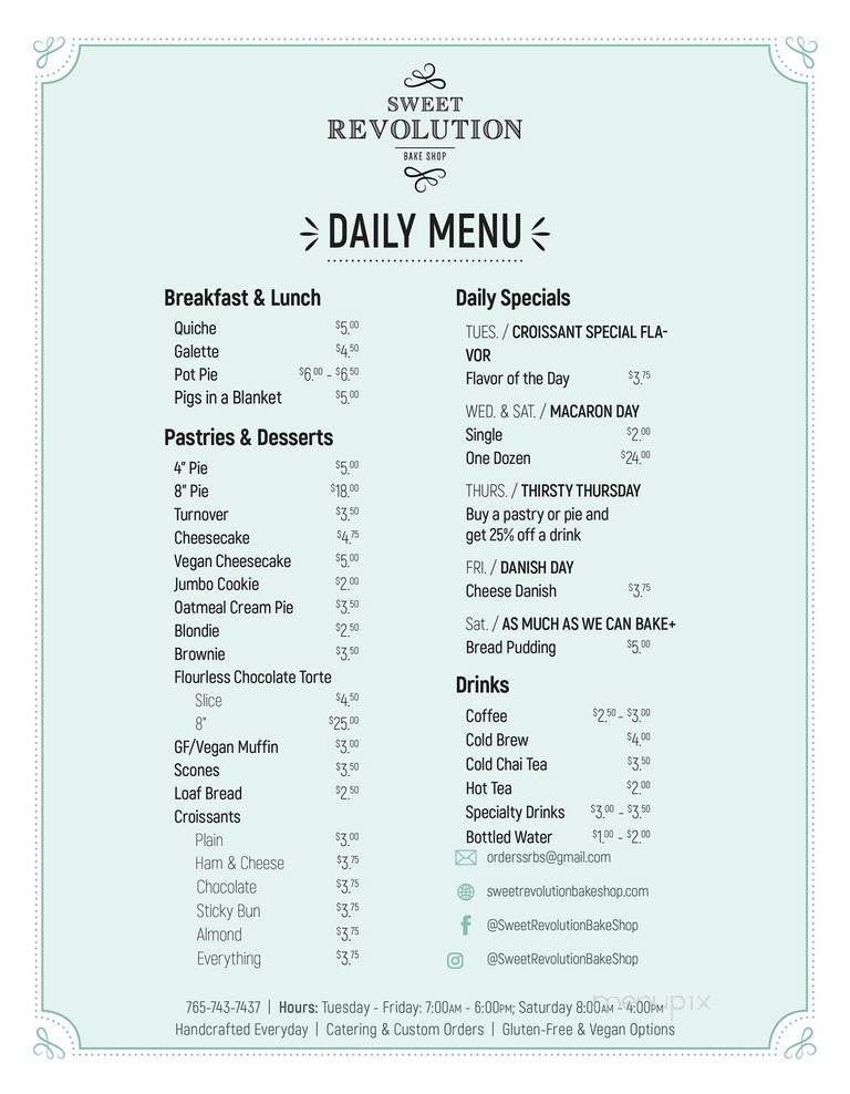 Sweet Revolution Bake Shop - Lafayette, IN menu_pic
