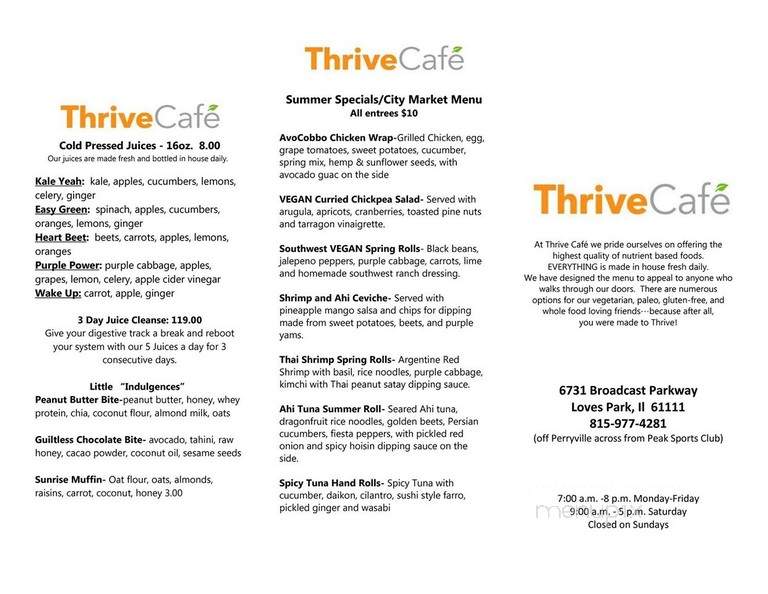 Thrive Cafe - Loves Park, IL menu_pic