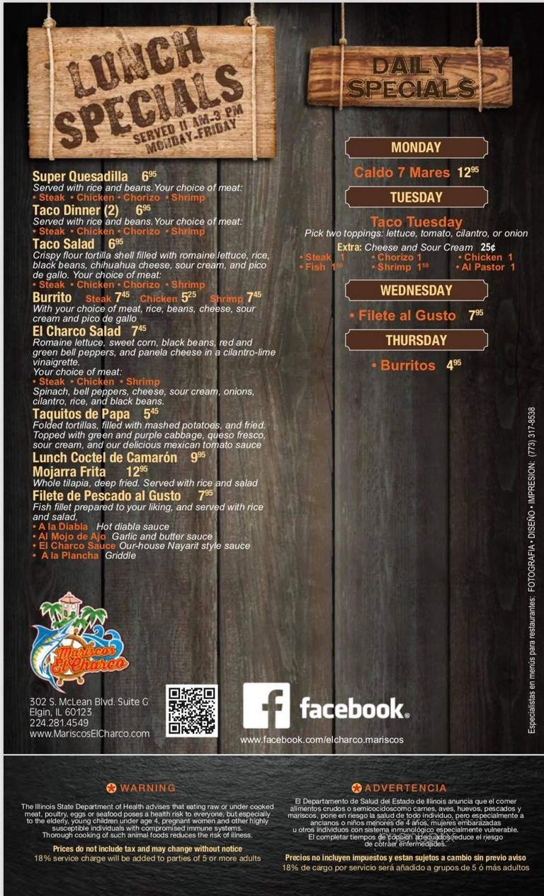 Mariscos El Charco - Elgin, IL menu_pic