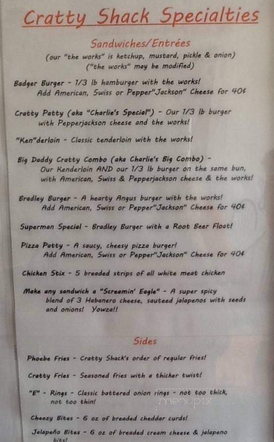 Cratty Shack - Colfax, IA menu_pic