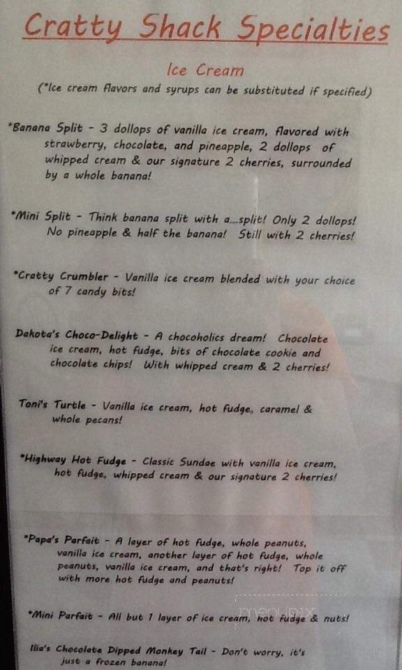 Cratty Shack - Colfax, IA menu_pic