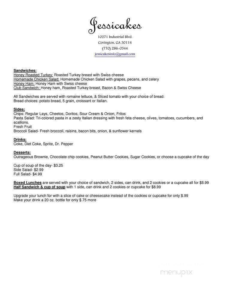 Jessicakes Bakery & Deli - Covington, GA menu_pic