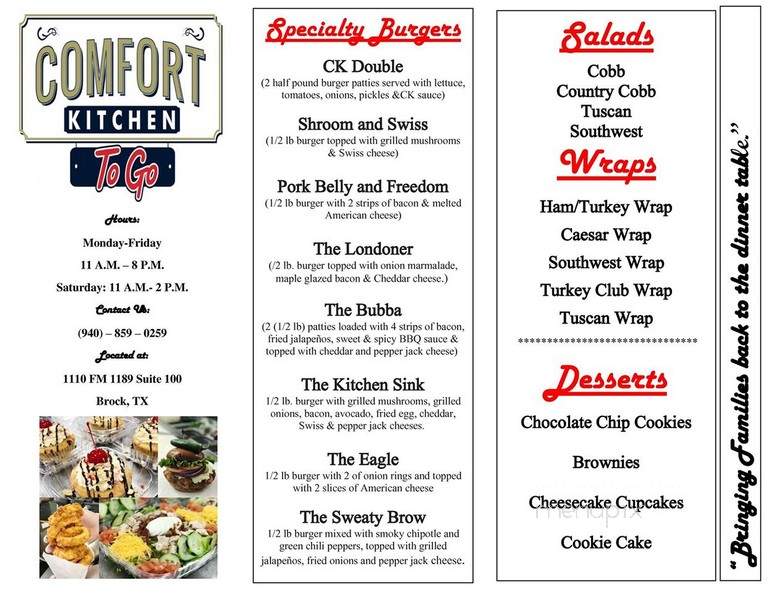 Comfort Kitchen To Go - Brock, TX menu_pic