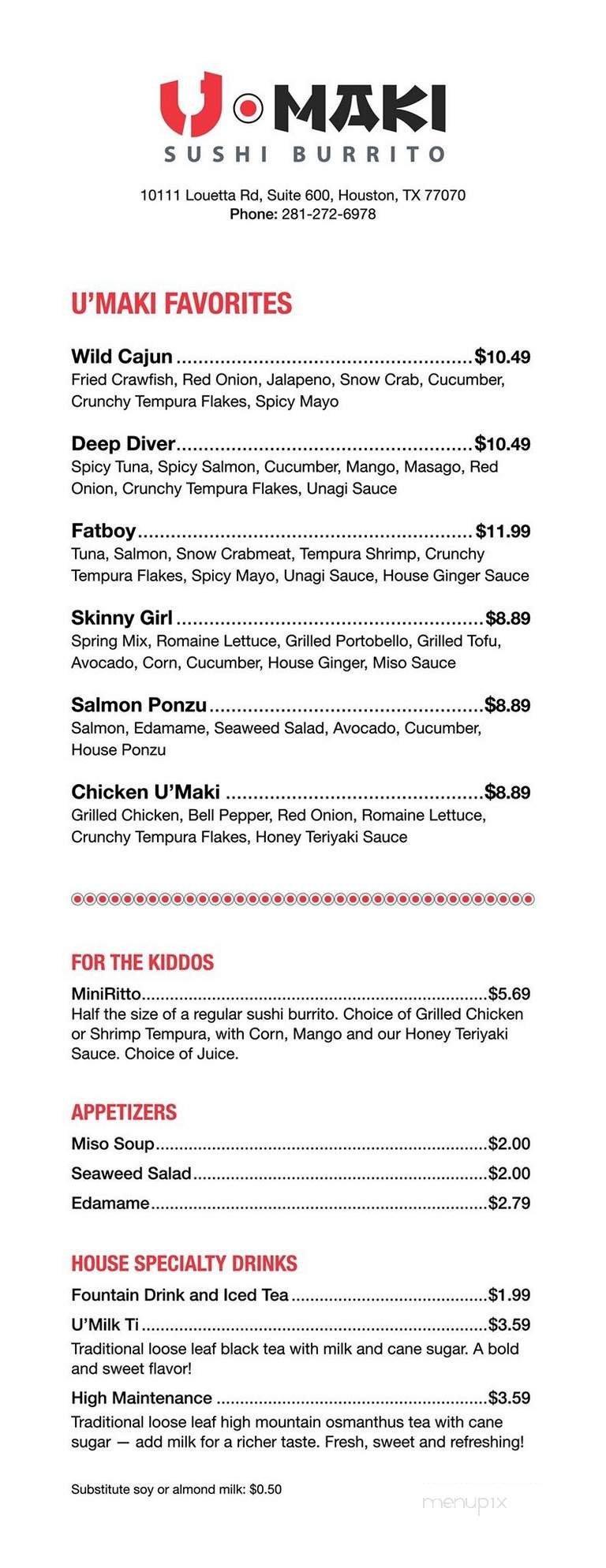 U-Maki Sushi Burrito - Houston, TX menu_pic