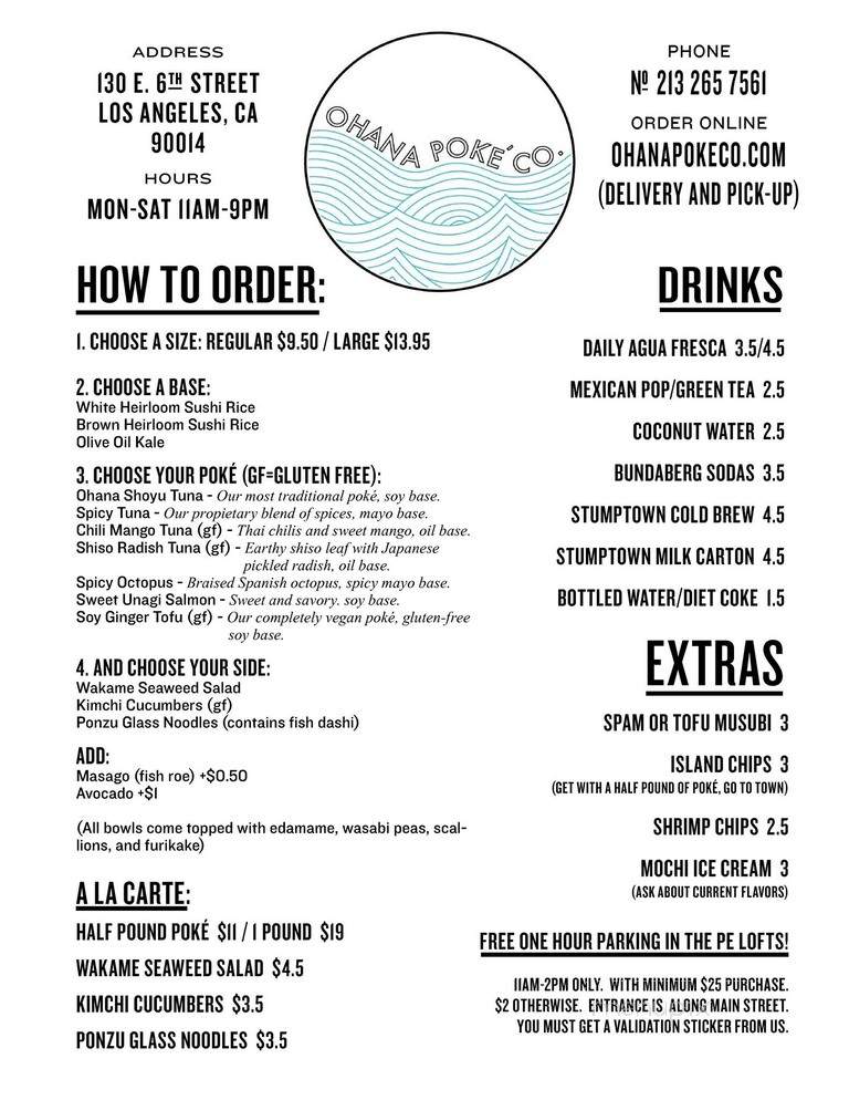 Ohana Poke - Los Angeles, CA menu_pic