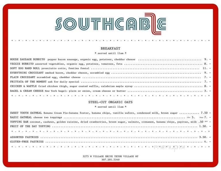 Southcable Cafe - Teton Village, WY menu_pic