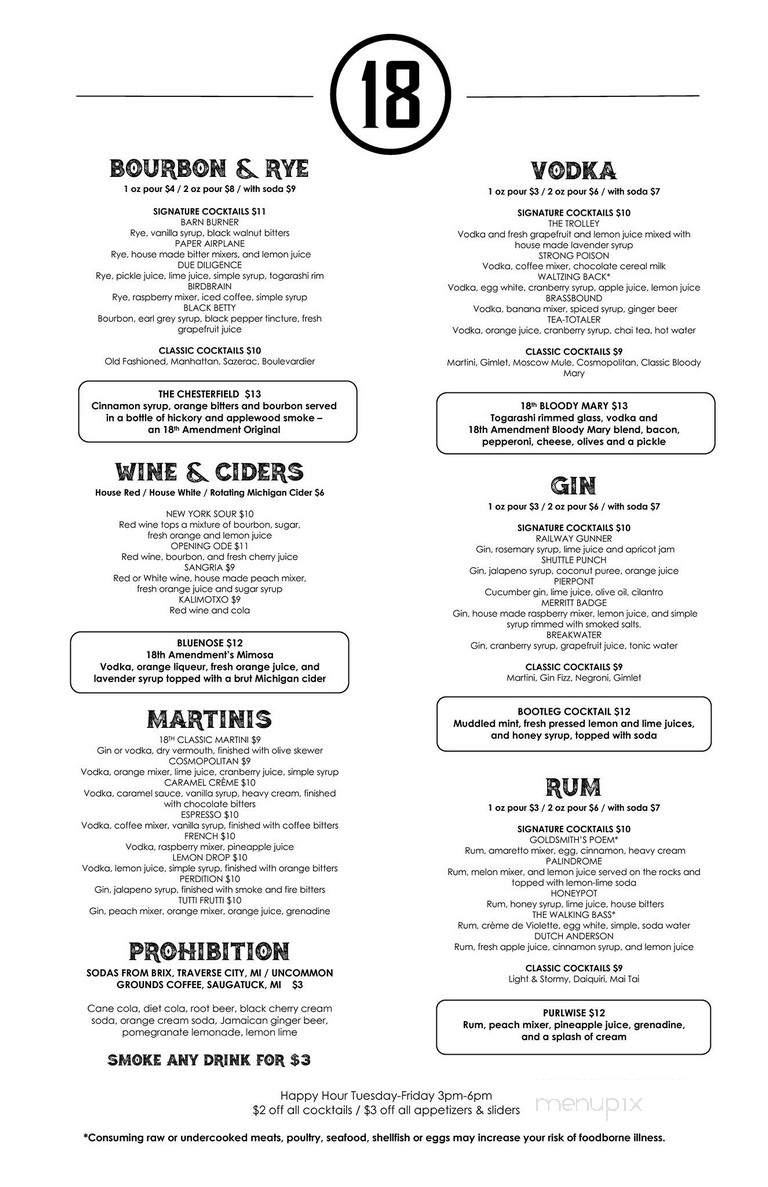 18th Amendment Spirits Co. - Muskegon, MI menu_pic
