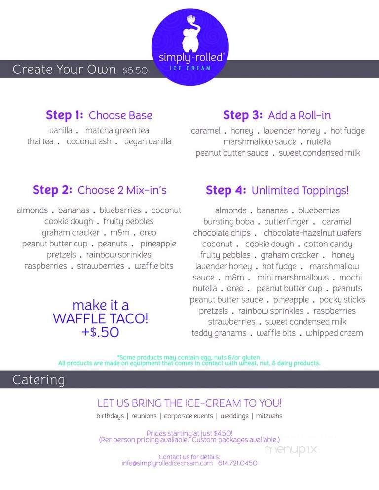 Simply Rolled Ice Cream - Columbus, OH menu_pic