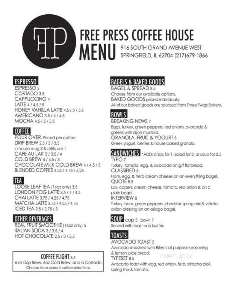 Free Press Coffee House - Springfield, IL menu_pic
