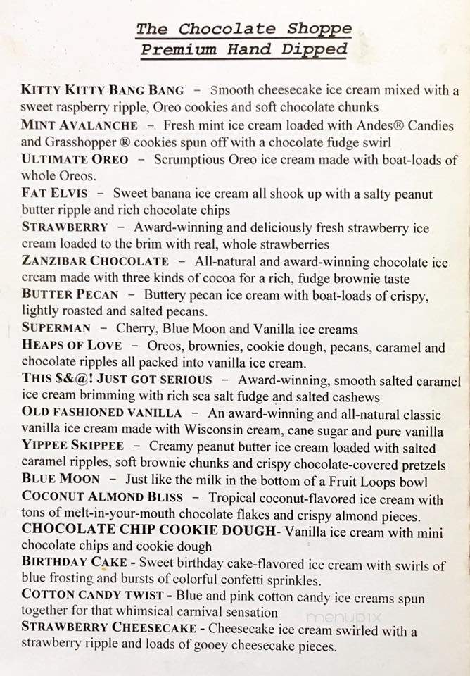 Bud & Cheryl's Ice Cream Shoppe - Danville, KY menu_pic