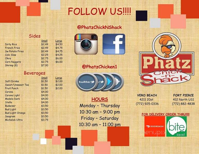 Phatz Chick n Shack - Vero Beach, FL menu_pic