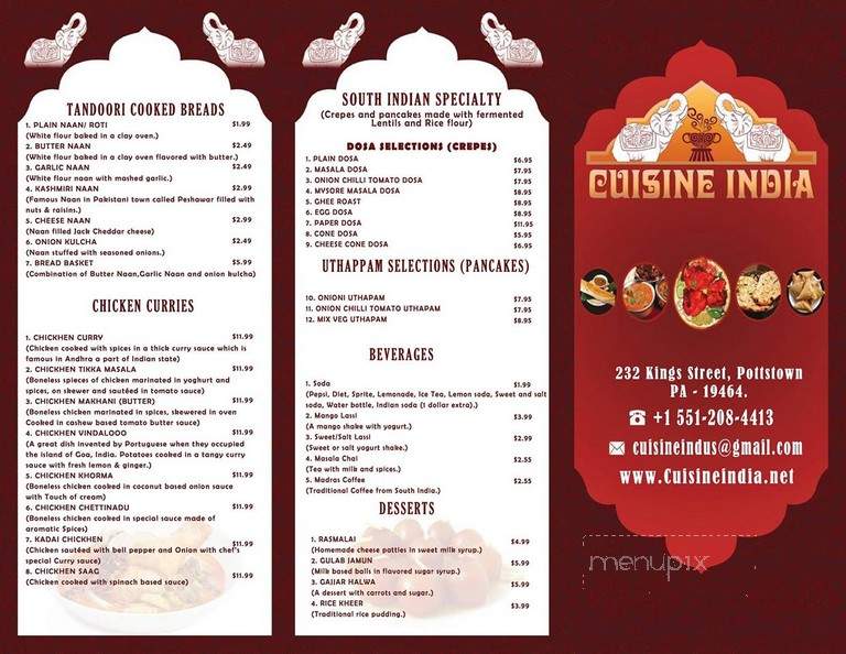 Cuisine India - Pottstown, PA menu_pic