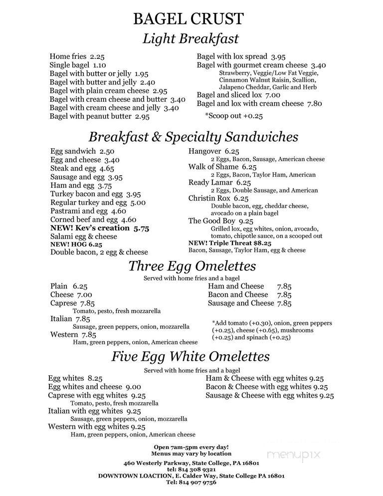 Bagel Crust - State College, PA menu_pic