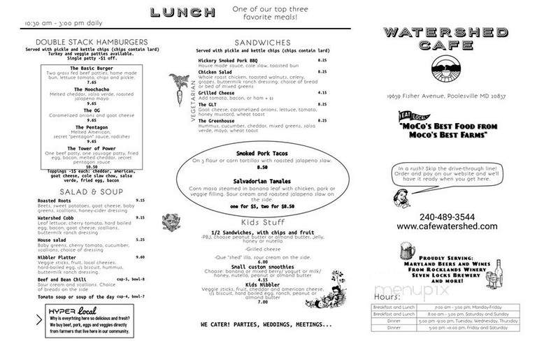 Watershed Cafe - Poolesville, MD menu_pic