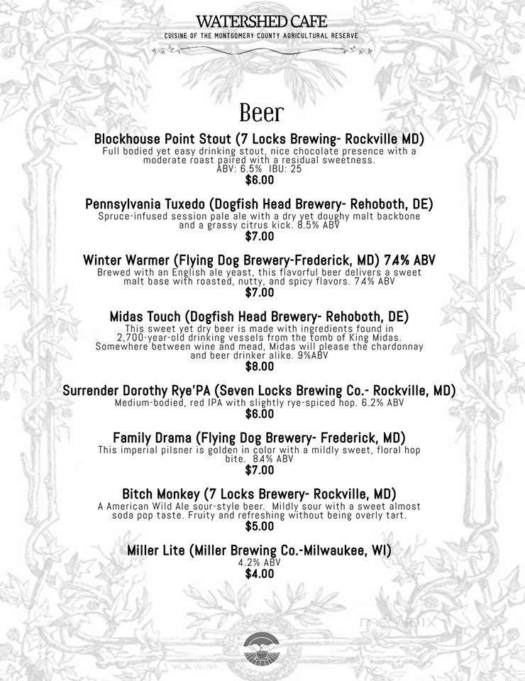 Watershed Cafe - Poolesville, MD menu_pic