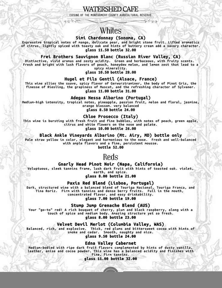 Watershed Cafe - Poolesville, MD menu_pic