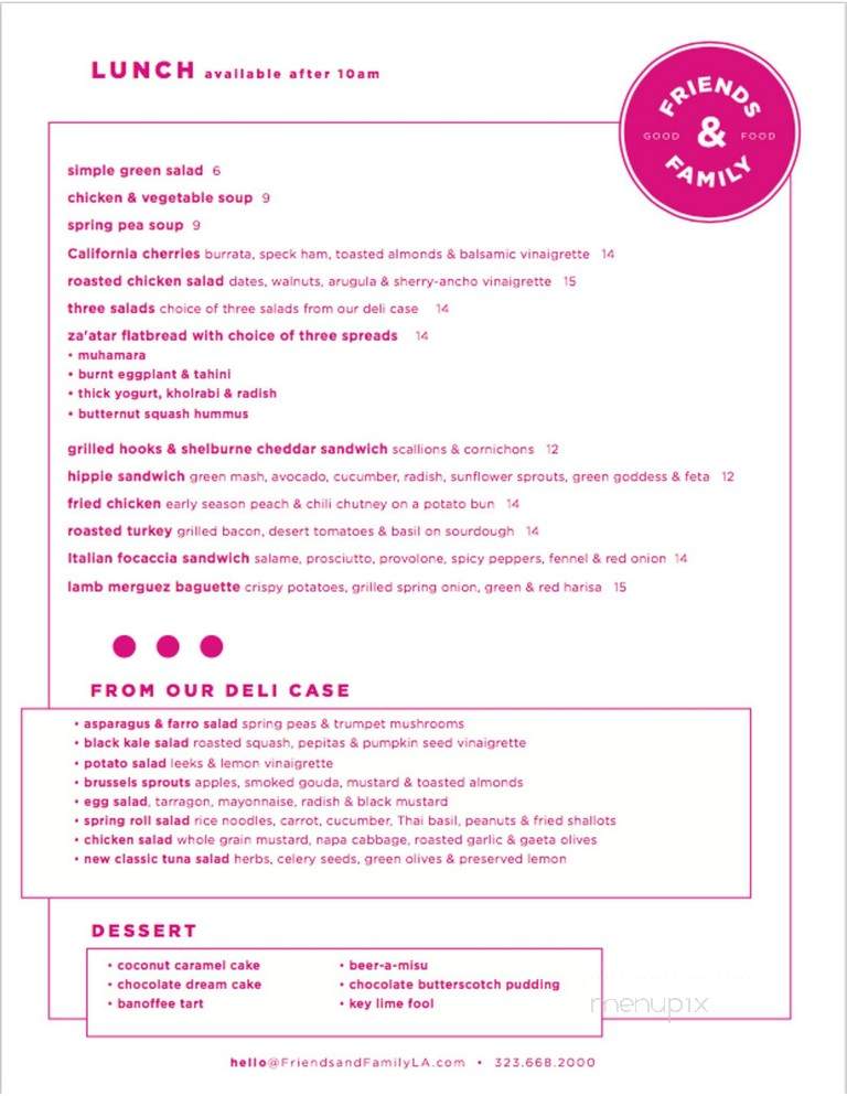 Friends & Family - Los Angeles, CA menu_pic