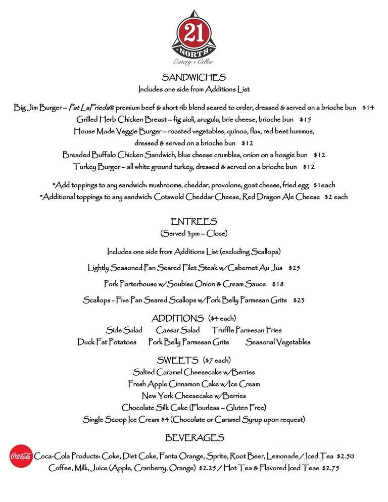 21 North Eatery & Cellar - Martinsville, IN menu_pic