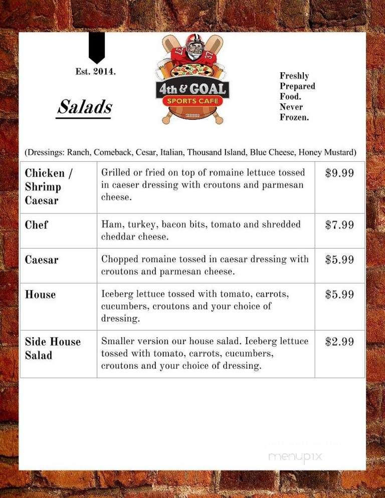 4th & Goal Sports Cafe - Jackson, MS menu_pic