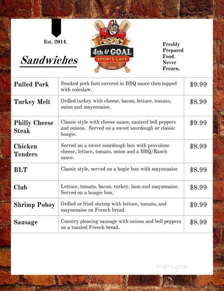 4th & Goal Sports Cafe - Jackson, MS menu_pic