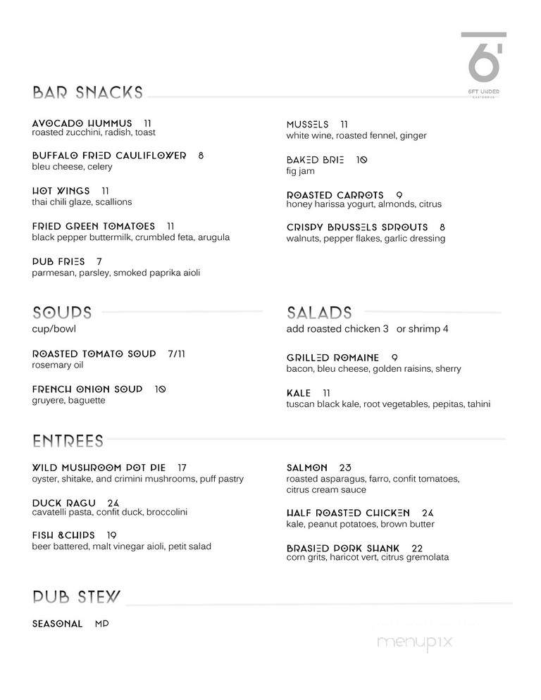 6ft Under Pub - Philadelphia, PA menu_pic