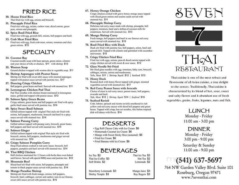 7 Seven Thai Restaurant - Roseburg, OR menu_pic