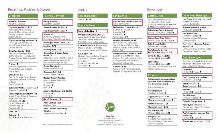 Ada's Cafe- SF - San Francisco, CA menu_pic