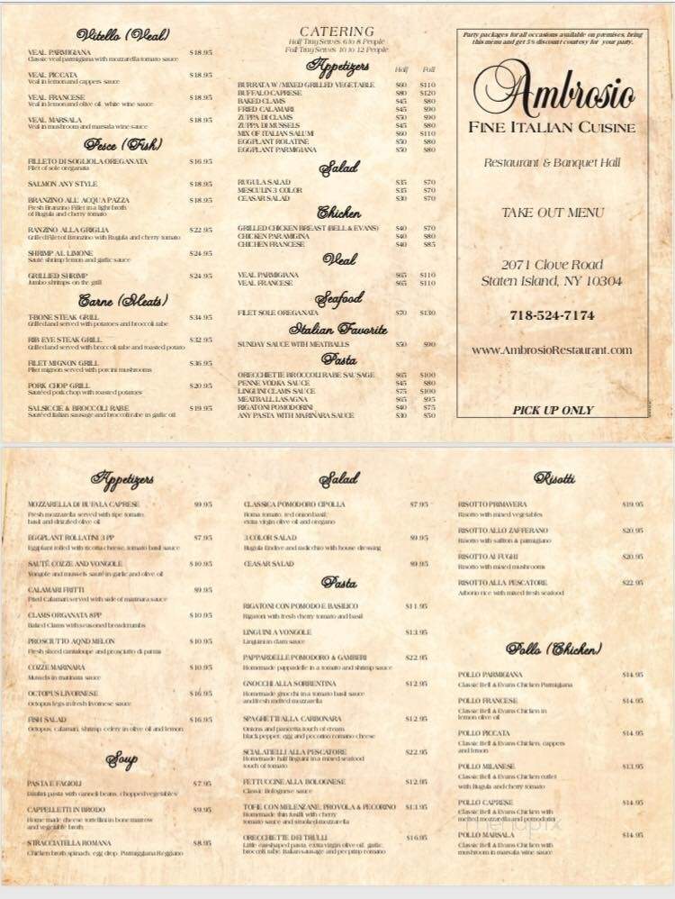 Ambrosio Italian Restaurant & Banquet Hall - Staten Island, NY menu_pic