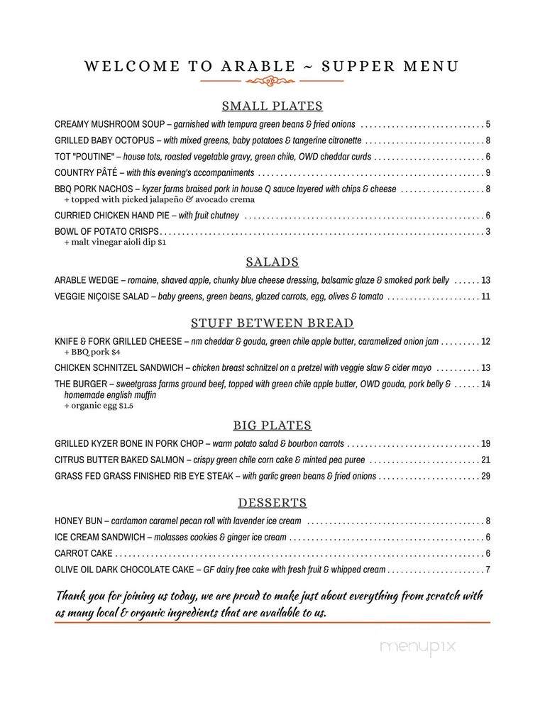 Arable Restaurant - Santa Fe, NM menu_pic