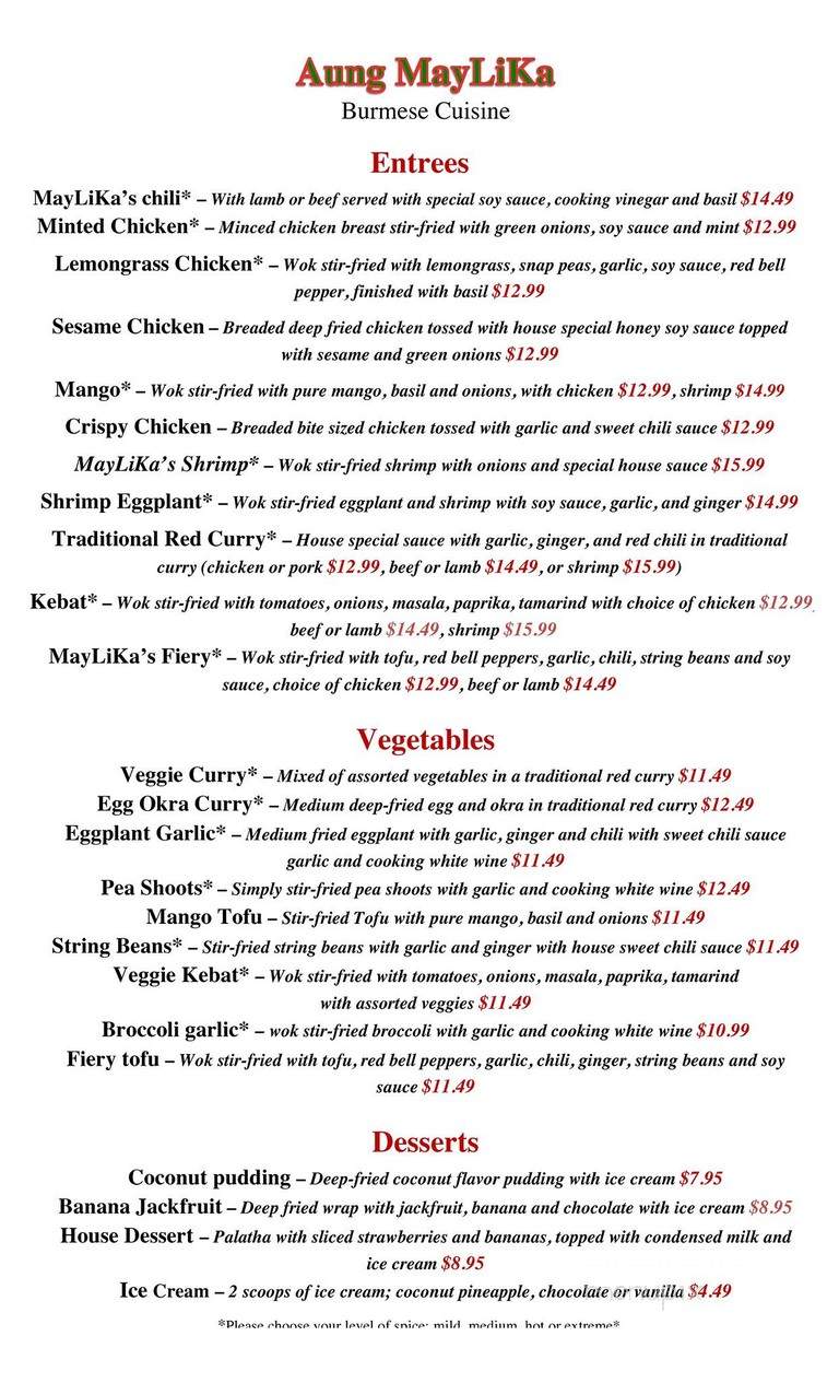 Aung Maylika - Benicia, CA menu_pic