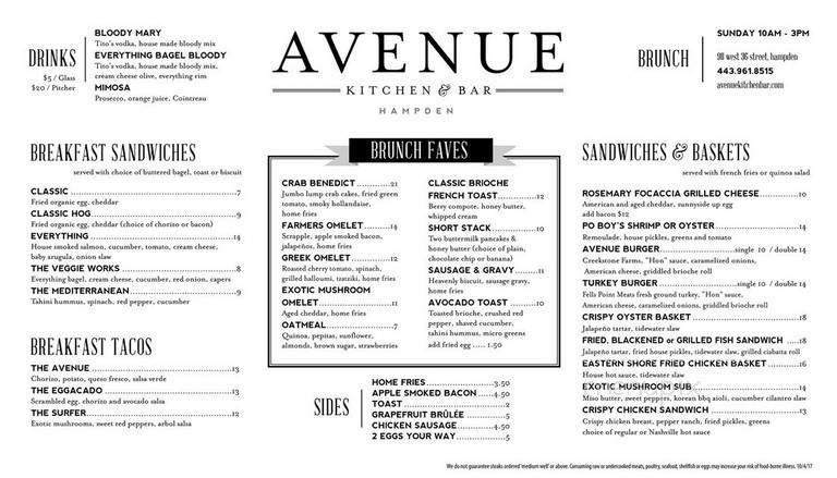 Avenue Kitchen & Bar - Baltimore, MD menu_pic