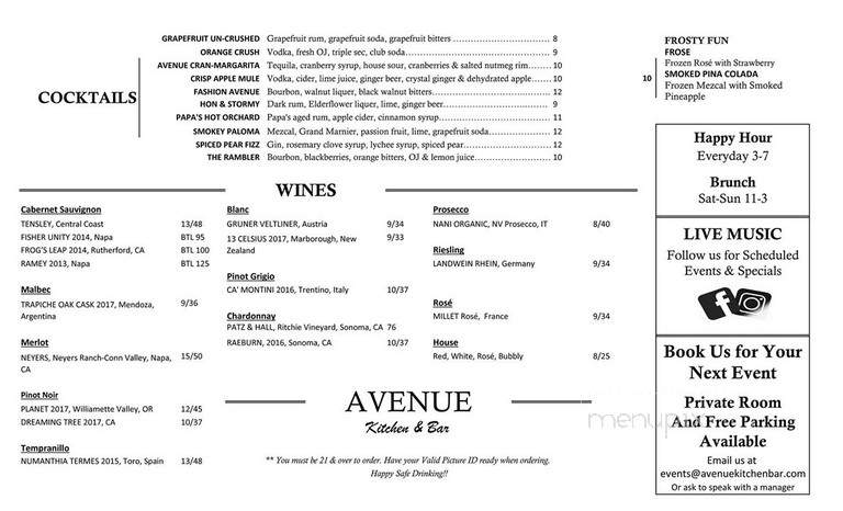 Avenue Kitchen & Bar - Baltimore, MD menu_pic