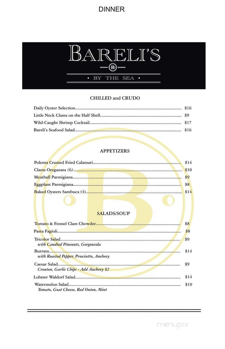 Bareli's By the Sea - Spring Lake, NJ menu_pic