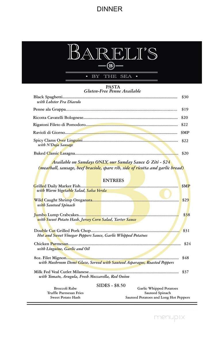 Bareli's By the Sea - Spring Lake, NJ menu_pic