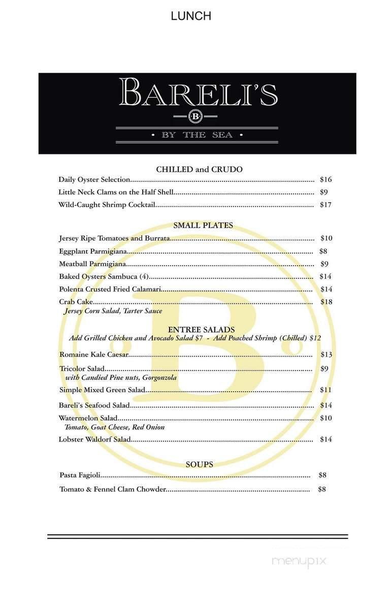 Bareli's By the Sea - Spring Lake, NJ menu_pic