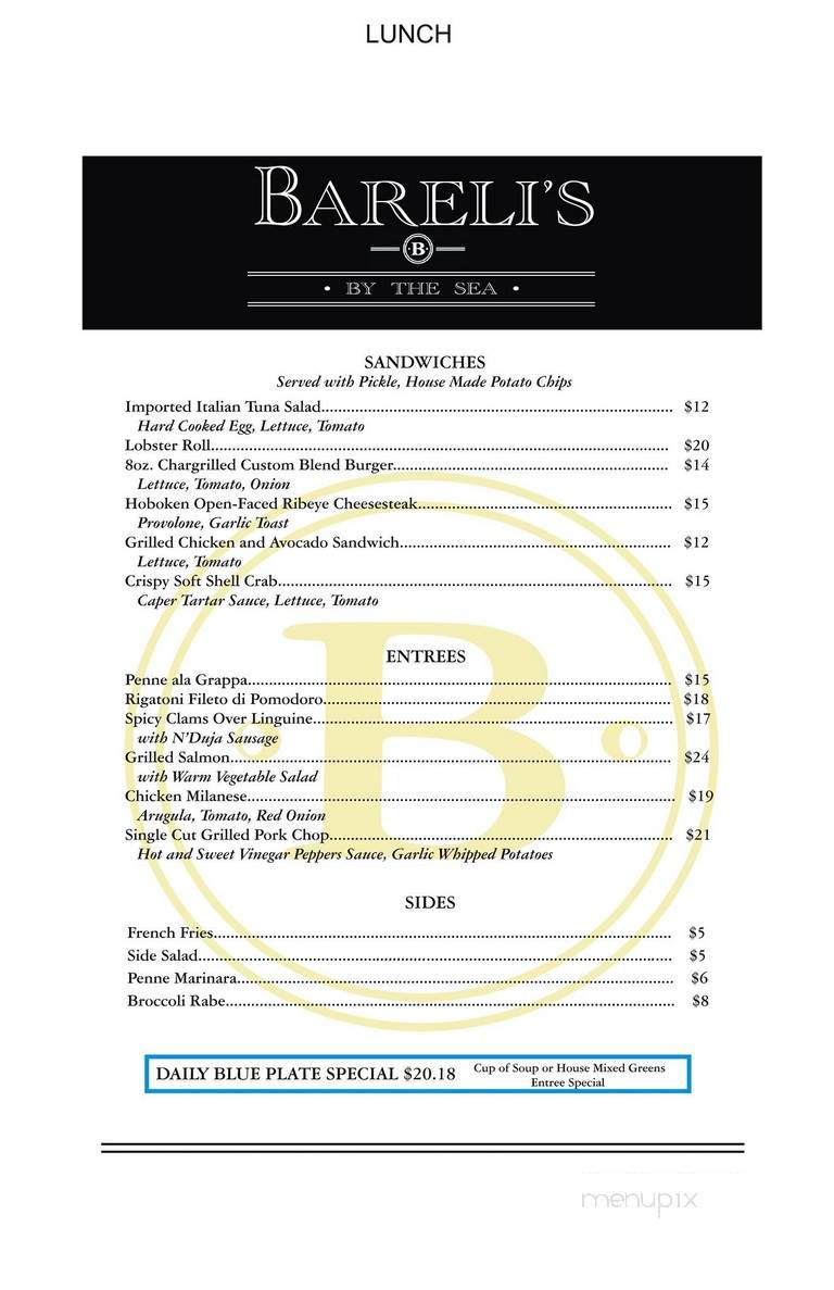 Bareli's By the Sea - Spring Lake, NJ menu_pic