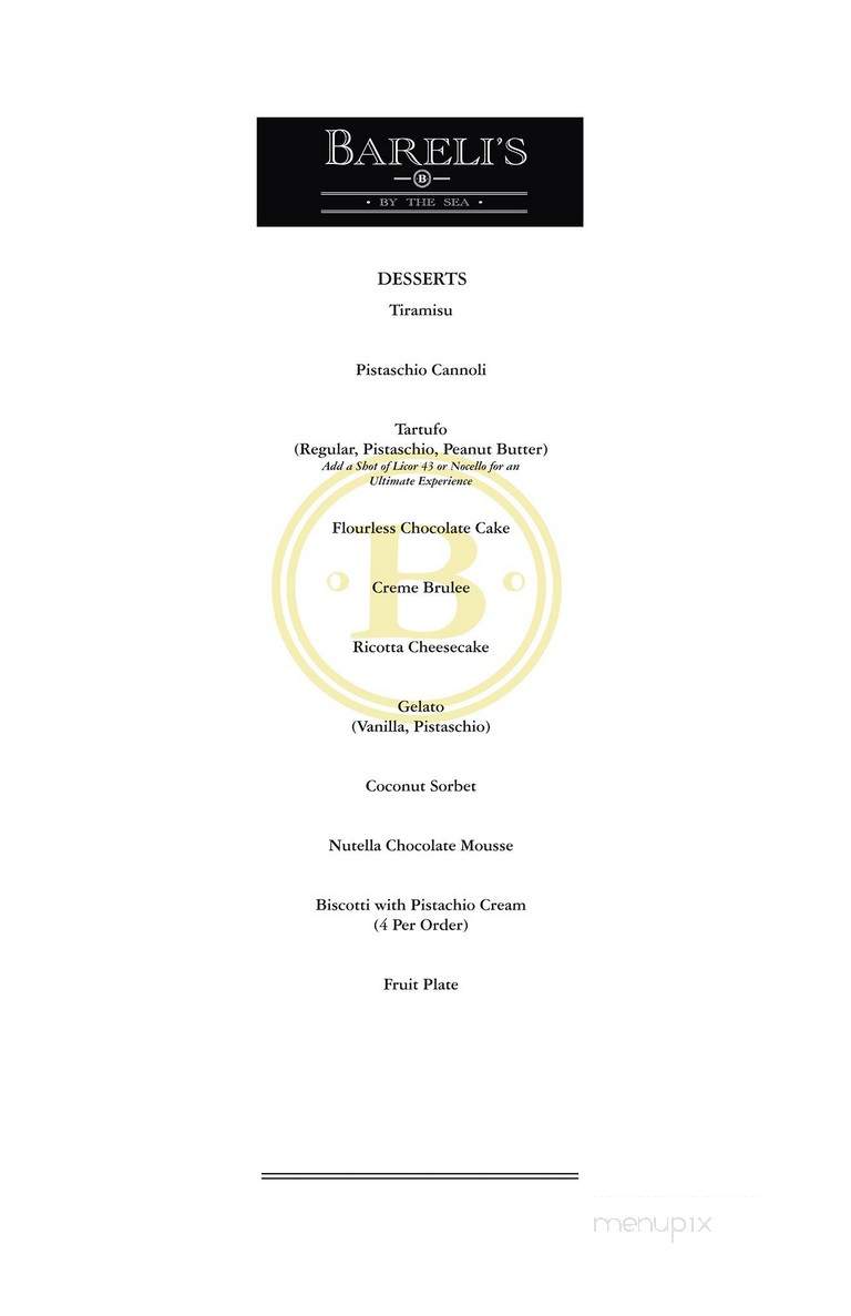 Bareli's By the Sea - Spring Lake, NJ menu_pic