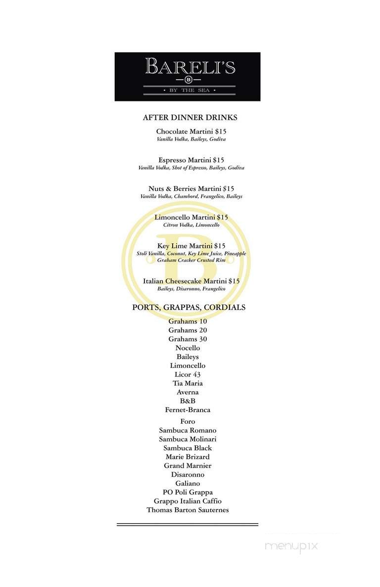 Bareli's By the Sea - Spring Lake, NJ menu_pic