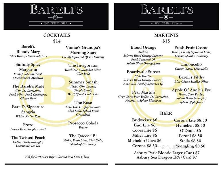 Bareli's By the Sea - Spring Lake, NJ menu_pic